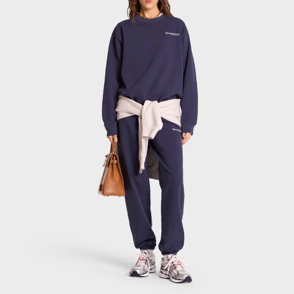 Sporty & Rich - Serif Logo Sweatpant - Navy/White - Medium - NWT